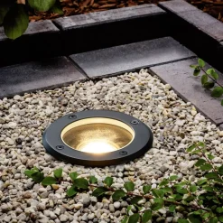 Lindby nedfelt lampe Cliff, Ø 13 cm, rund, svart| Terrassebelysning|Nedfelt Utebelysning