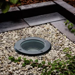 Lindby nedfelt lampe Cliff, Ø 13 cm, rund, svart| Terrassebelysning|Nedfelt Utebelysning
