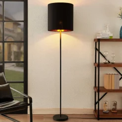 Lindby Nymar gulvlampe, tøy, svart gull| Gulvlamper