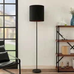 Lindby Nymar gulvlampe, tøy, svart gull| Gulvlamper