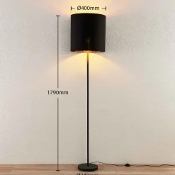 Lindby Nymar gulvlampe, tøy, svart gull| Gulvlamper