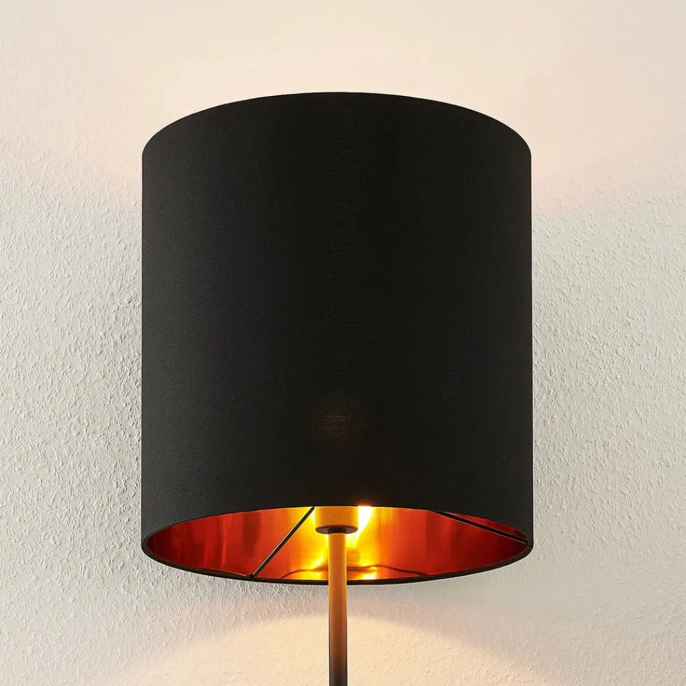 Lindby Nymar gulvlampe, tøy, svart gull| Gulvlamper