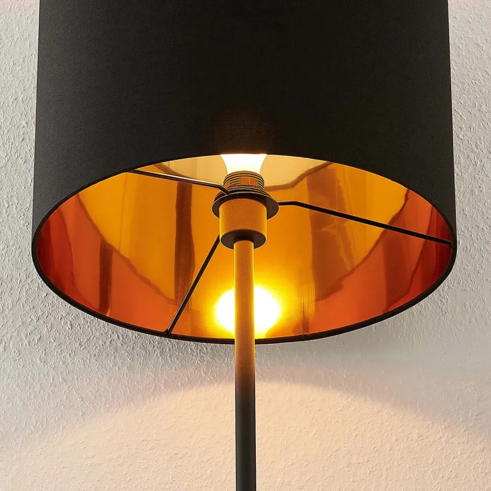 Lindby Nymar gulvlampe, tøy, svart gull| Gulvlamper