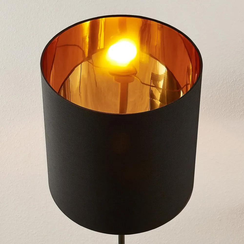 Lindby Nymar gulvlampe, tøy, svart gull| Gulvlamper