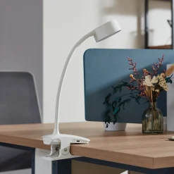 Lindby oppladbar klemmelampe Maori, hvit, metall, CCT, dimbar.| Kontorbelysning|Led-Innendørs