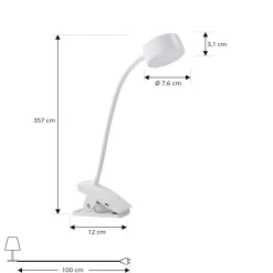 Lindby oppladbar klemmelampe Maori, hvit, metall, CCT, dimbar.| Kontorbelysning|Led-Innendørs