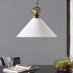 Lindby Otis pendellampe, Ø 30 cm, hvit, glass, kjegle, E27| Pendellamper