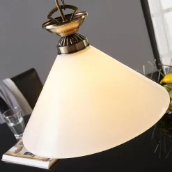 Lindby Otis pendellampe, Ø 30 cm, hvit, glass, kjegle, E27| Pendellamper