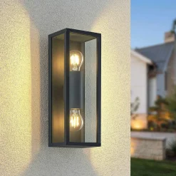 Lindby Peldar utendørs vegglampe, klar, 2 lyskilder, 38 cm, metall Sale