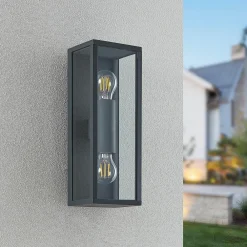 Lindby Peldar utendørs vegglampe, klar, 2 lyskilder, 38 cm, metall Sale