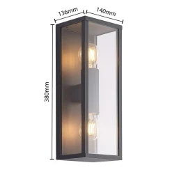 Lindby Peldar utendørs vegglampe, klar, 2 lyskilder, 38 cm, metall Sale