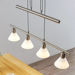 Lindby pendellampe Delira, 4 lyskilder, nikkel, høydejusterbar| Pendellamper