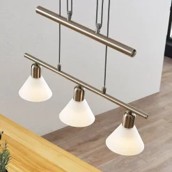 Lindby pendellampe Delira, 3 lyskilder, nikkel, høydejusterbar| Pendellamper