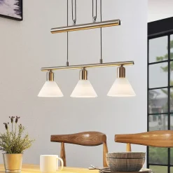 Lindby pendellampe Delira, 3 lyskilder, nikkel, høydejusterbar| Pendellamper