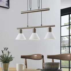 Lindby pendellampe Delira, 3 lyskilder, nikkel, høydejusterbar| Pendellamper
