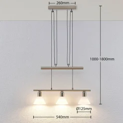 Lindby pendellampe Delira, 3 lyskilder, nikkel, høydejusterbar| Pendellamper