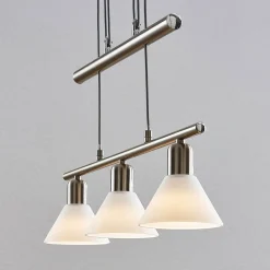 Lindby pendellampe Delira, 3 lyskilder, nikkel, høydejusterbar| Pendellamper