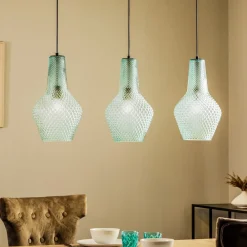 Lindby pendellampe Drakar, 3-lys, lyseblå, glass, Ø 25 cm| Pendellamper