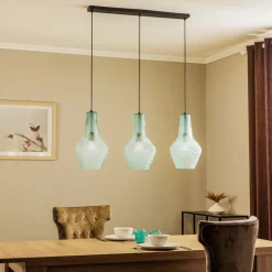 Lindby pendellampe Drakar, 3-lys, lyseblå, glass, Ø 25 cm| Pendellamper