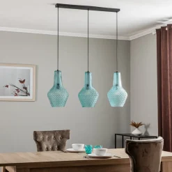 Lindby pendellampe Drakar, 3-lys, lyseblå, glass, Ø 25 cm| Pendellamper