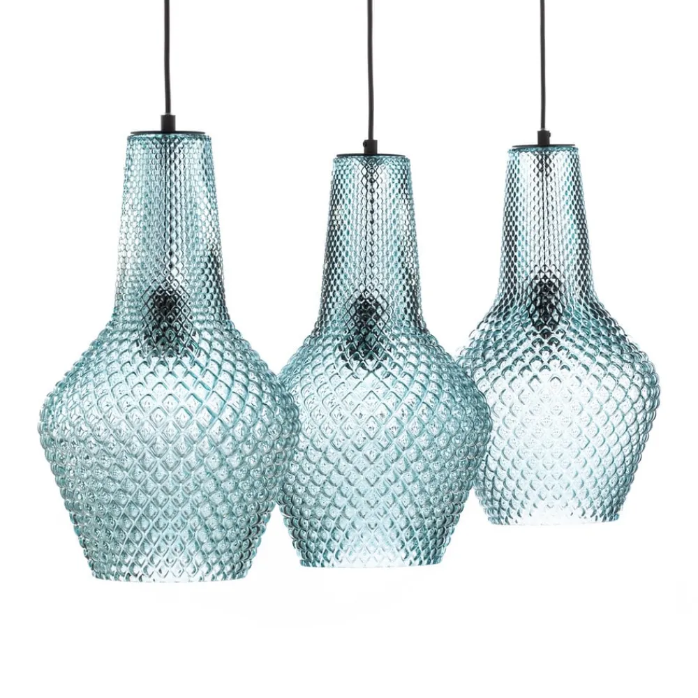 Lindby pendellampe Drakar, 3-lys, lyseblå, glass, Ø 25 cm| Pendellamper