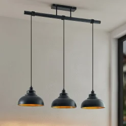 Lindby pendellampe Emna, 3 lyskilder, svart/gull, metall, 101 cm| Pendellamper