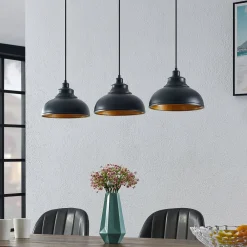 Lindby pendellampe Emna, 3 lyskilder, svart/gull, metall, 101 cm| Pendellamper