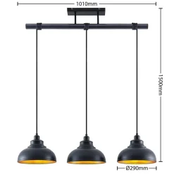 Lindby pendellampe Emna, 3 lyskilder, svart/gull, metall, 101 cm| Pendellamper