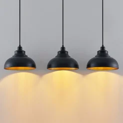 Lindby pendellampe Emna, 3 lyskilder, svart/gull, metall, 101 cm| Pendellamper