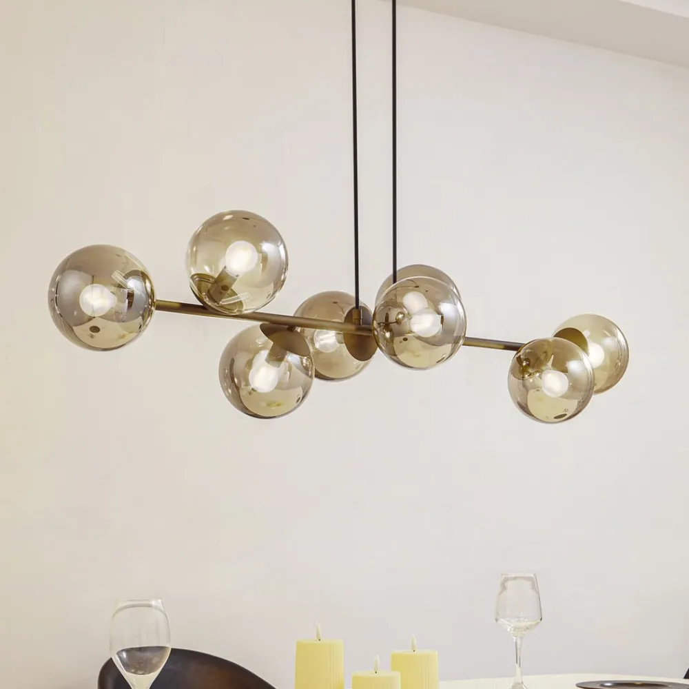 Lindby pendellampe Isamer, røykgrå, 130 cm, globus| Pendellamper