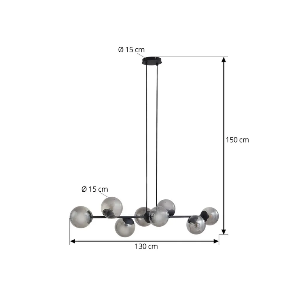 Lindby pendellampe Isamer, røykgrå, 130 cm, globus| Pendellamper