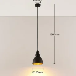 Lindby pendellampe Jasminka, svart/gull, metall, 1 lyskilde.| Pendellamper