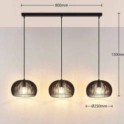 Lindby pendellampe Jusra, svart, metall, 3 lyskilder, 99 cm| Pendellamper
