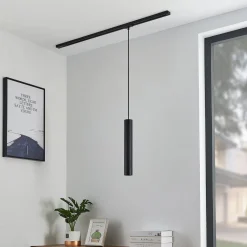 Lindby pendellampe Linaro, 40 cm, svart, 1-fase, GU10| Skinnesystem