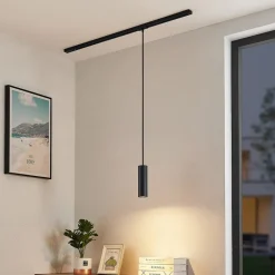 Lindby pendellampe Linaro, 20 cm, svart, 1-fase, GU10| Skinnesystem