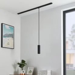 Lindby pendellampe Linaro, 20 cm, svart, 1-fase, GU10| Skinnesystem