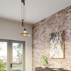 Lindby pendellampe Louisanne, justerbar, brun, Ø 35 cm| Pendellamper