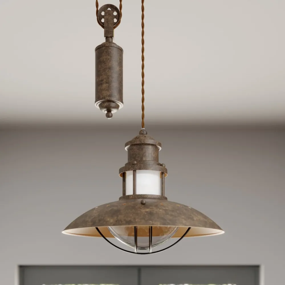 Lindby pendellampe Louisanne, justerbar, brun, Ø 35 cm| Pendellamper