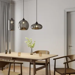 Lindby pendellampe Marla, 3 lyskilder, glass, røykgrå, 102 cm Outlet