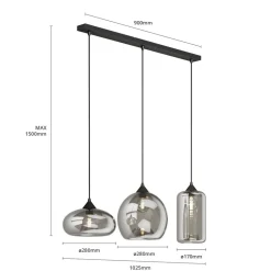 Lindby pendellampe Marla, 3 lyskilder, glass, røykgrå, 102 cm Outlet