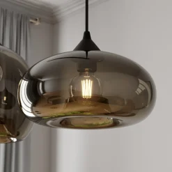 Lindby pendellampe Marla, 3 lyskilder, glass, røykgrå, 102 cm Outlet