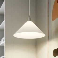 Lindby pendellampe Petra, hvit, glass, Ø 40 cm, kjegle, E27| Pendellamper