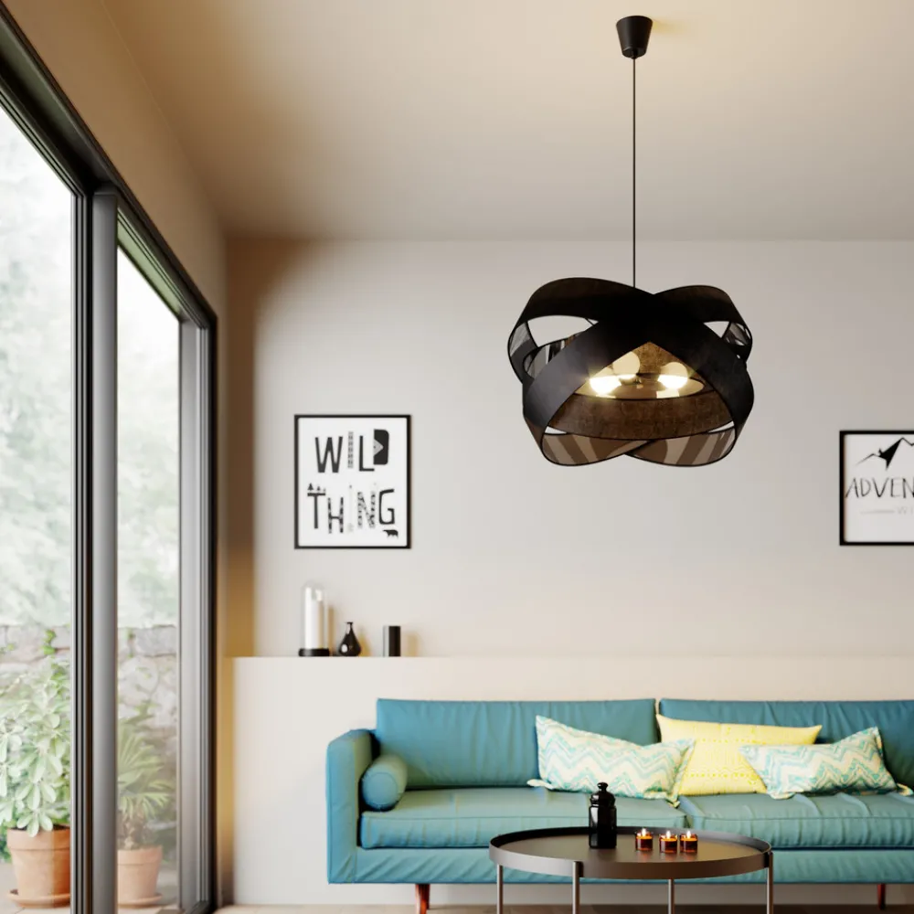 Lindby pendellampe Simaria, svart, tekstil, Ø 60 cm, E27 Discount