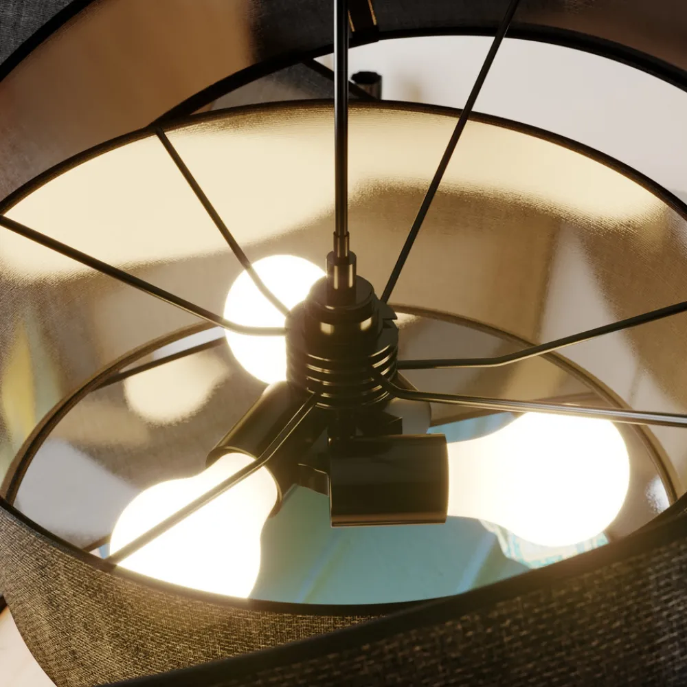 Lindby pendellampe Simaria, svart, tekstil, Ø 60 cm, E27 Discount