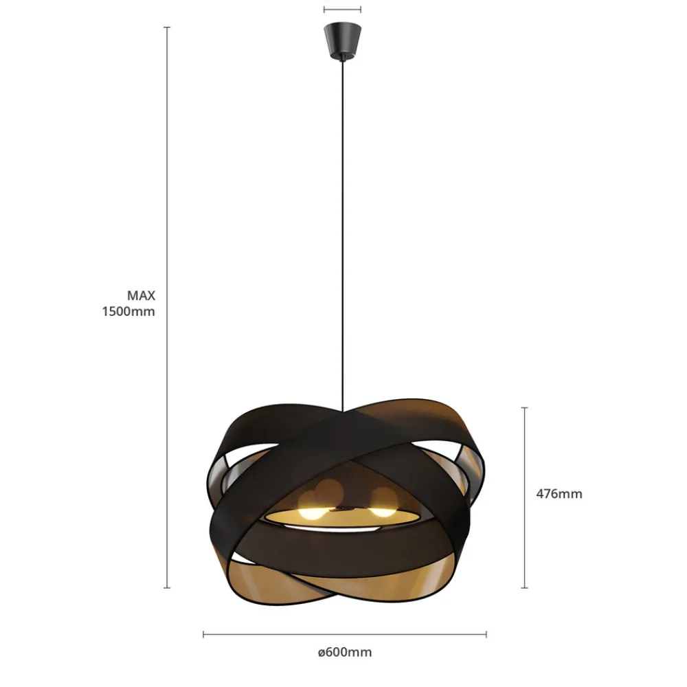 Lindby pendellampe Simaria, svart, tekstil, Ø 60 cm, E27 Discount