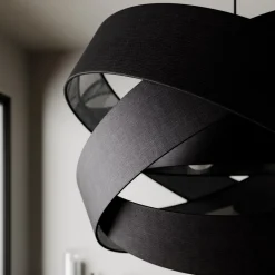 Lindby pendellampe Simaria, svart, tekstil, Ø 60 cm, E27 Discount