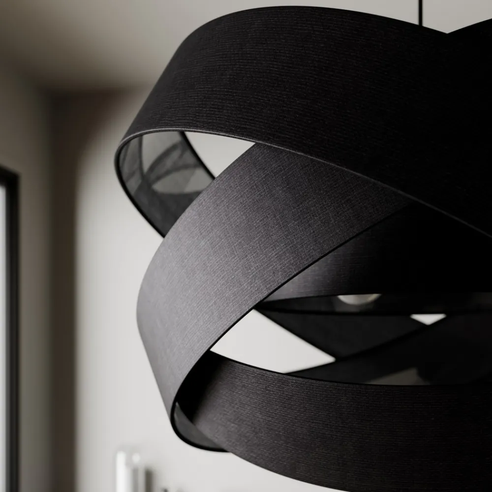 Lindby pendellampe Simaria, svart, tekstil, Ø 60 cm, E27 Discount