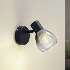 Lindby Pendura vegglampe, Ø 9 cm, svart, glass Clearance
