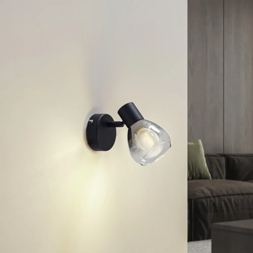Lindby Pendura vegglampe, Ø 9 cm, svart, glass Clearance