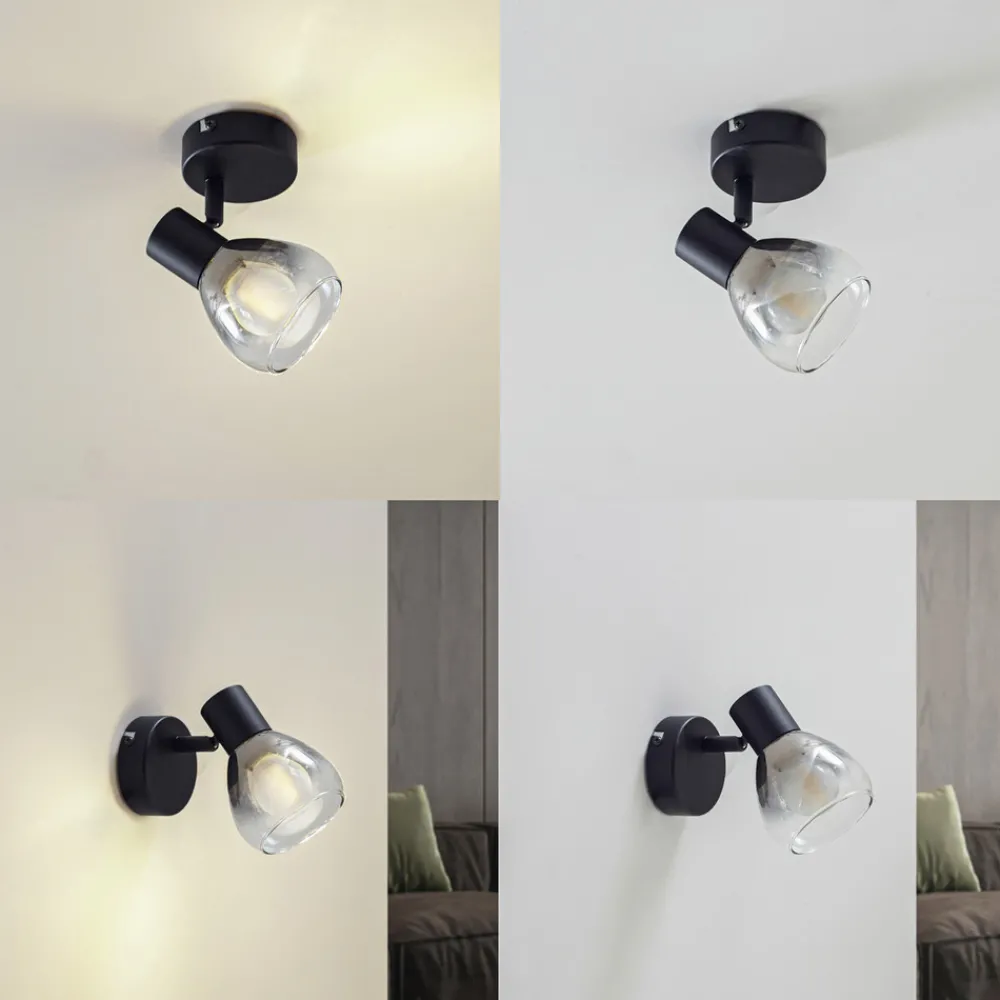 Lindby Pendura vegglampe, Ø 9 cm, svart, glass Clearance